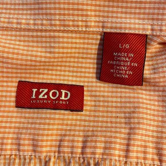 Izod Luxury Sport orange white checked Button Down large L euc flawless preppy - Picture 5 of 5